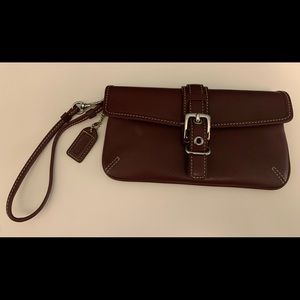 Coach Burgundy Leather Wristlet with Signature Tag